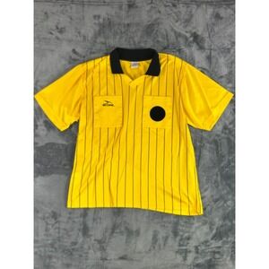 Vintage Score Referee Jersey Yellow Black Striped Soccer Official Shirt Size XL